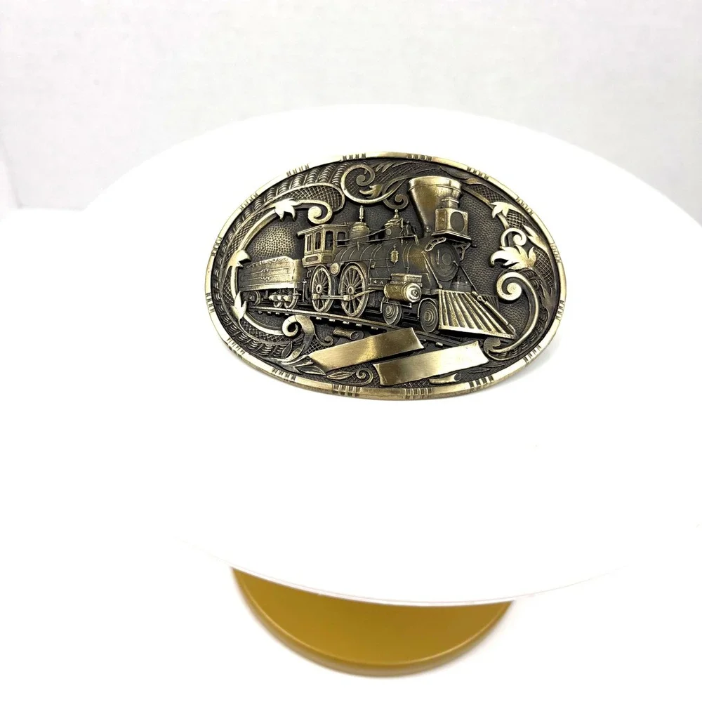 Vintage 1980s ADM Solid Brass Steam Locomotive Train Western Belt Buckle